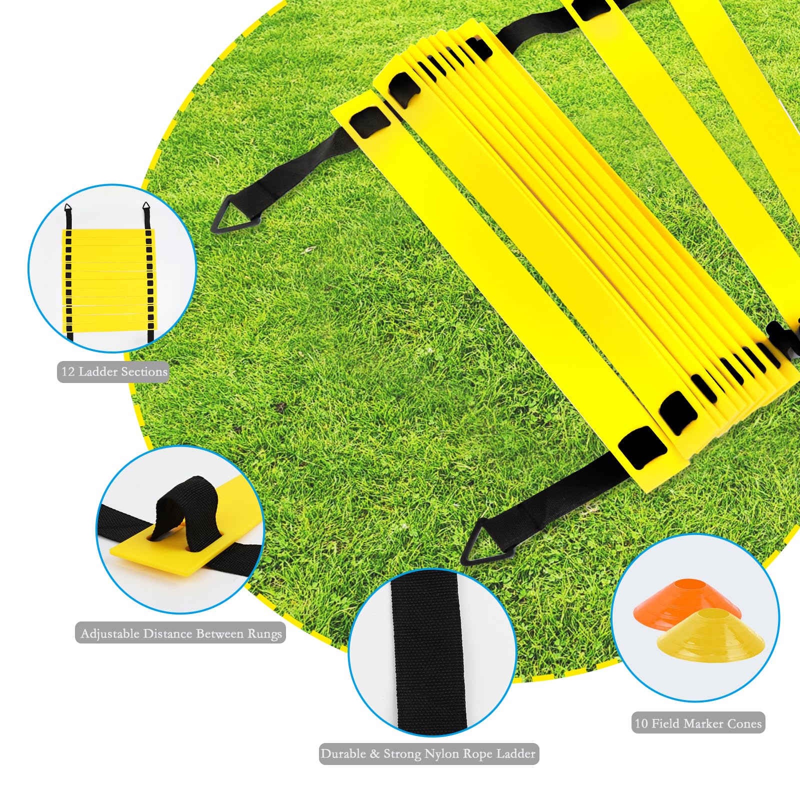Gihioue Koordinationsleiter 6m Mit Tragetasche - 12 Sprossen Agility Trainingsgerät Für Fußball & Fitness
