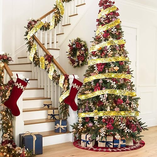 Miniatura 4 de Decoración de Navidad de 2 pulgadas x 33 pies con luz LED para árbol de Navidad con control remoto, fuente de alimentación USB, 8 modos de