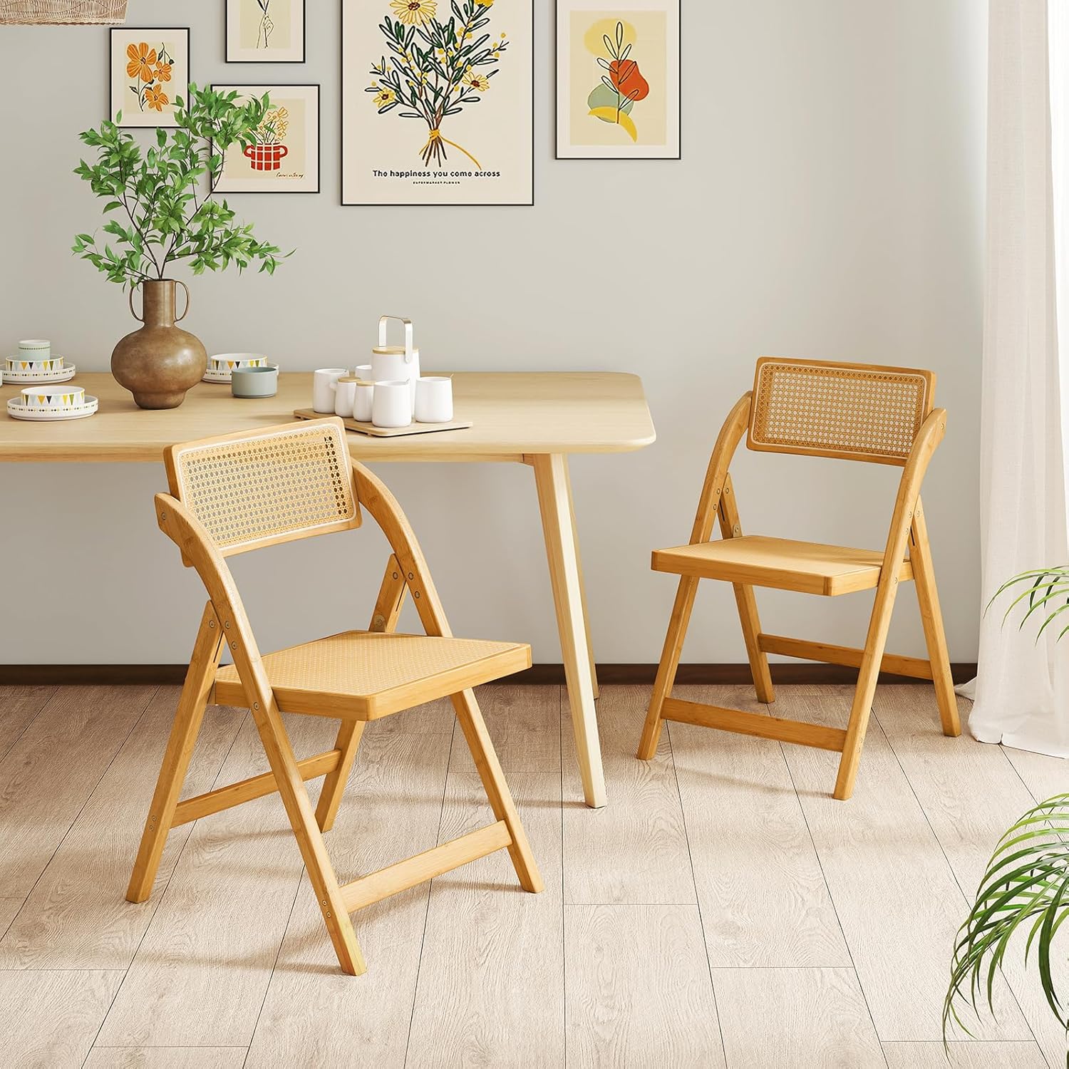 Rattan Folding Dining Chairs Set of 2, Bamboo Kuwait Ubuy