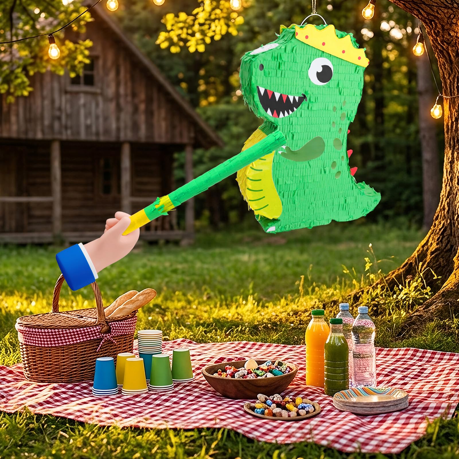 Dinosaurier Pinata Set Dino Pinjata Mit 24 Dino-Figuren, 12 Armbländern, Aufklebern & 12 Ringen, Inkl. Schlagstock & Augenbinde Für Dino Geburtstag, Schulanfang, Party