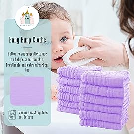 Cute Castle 24 Pack Muslin Burp Cloths for Baby - Ultra-Soft 100% Cotton Baby Washcloths - Large 20\'\' by 10\'\' Super Absorbent Milk Spit Up Rags - Burpy Cloths for Unisex, Boy, Girl - Purple