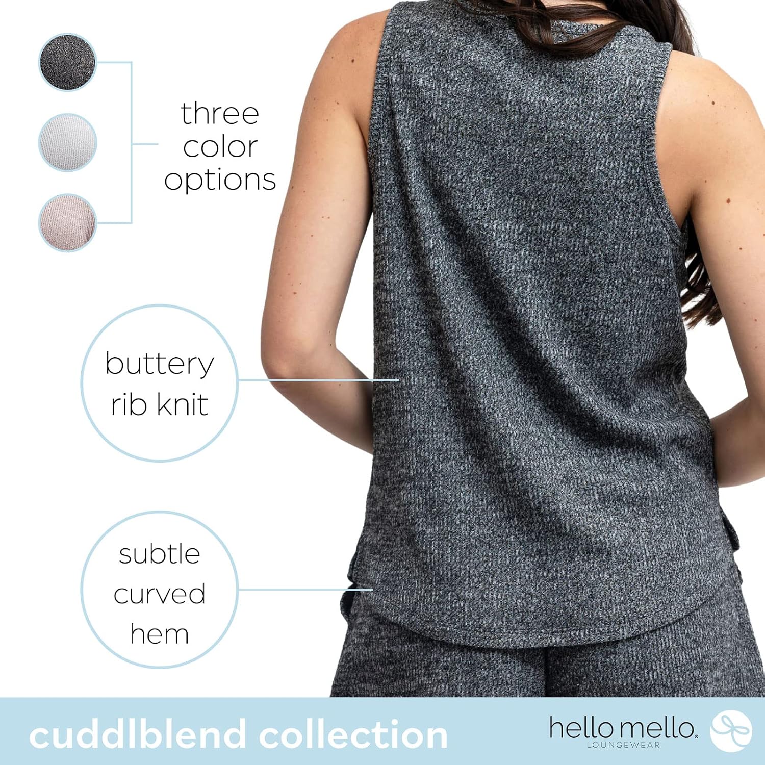 Hello Mello CuddleBlend Women’s Lounge Tank Ultra Soft Sleeveless Knit Boatneck Cut Pajama Top