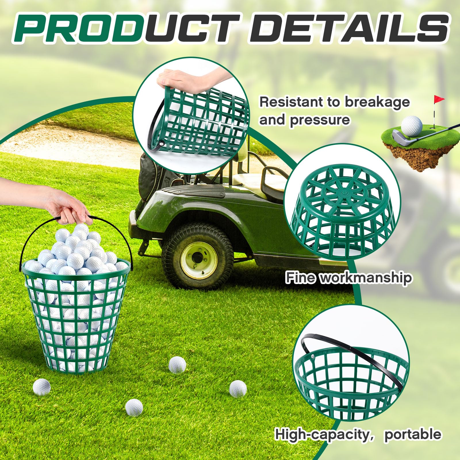 Halloscume Golfballkorb, 2 Stück, für 100 Bälle, Golfballbehälter mit Griff, Ballhalter, Stadionzubehör, Golfball-Aufbewahrungseimer für Golfaufbewahrung, Übungszubehör