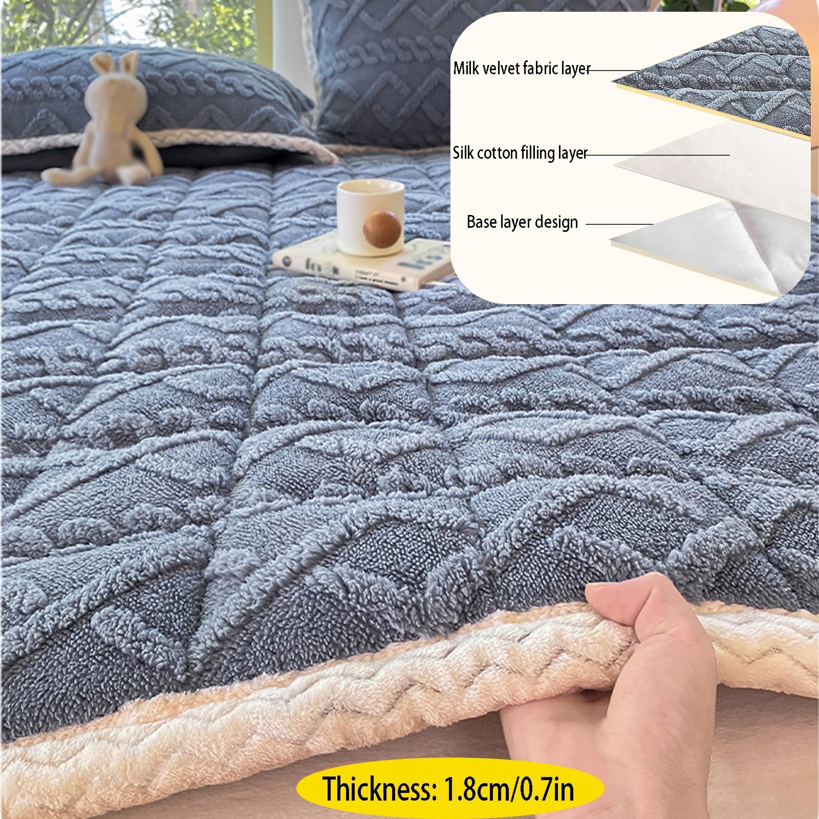 Topper Protector de Colchón Acolchado,Sobrecolchón Colchoncillo Transpirable,Color Sólido Mattress Topper con 4 Bandas,CaraTopper Colchon Suavidad y Comodidad,Marrón,90x190cm/35x75in