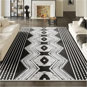 Machine Washable Area Rugs, Large Rugs for Living Room Non Slip, Non Shedding Area Rugs Soft Short Pile Carpet Foldable, for Bedroom Dining Room Office Kitchen Black 153x213cm