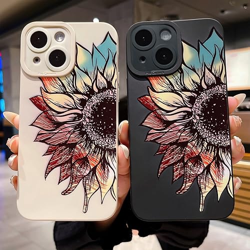Miniatura 6 de LY&SASIF Funda de protección de TPU suave para iPhone 13 para mujeres y niñas, bonito diseño de flores y girasoles (negro 2)