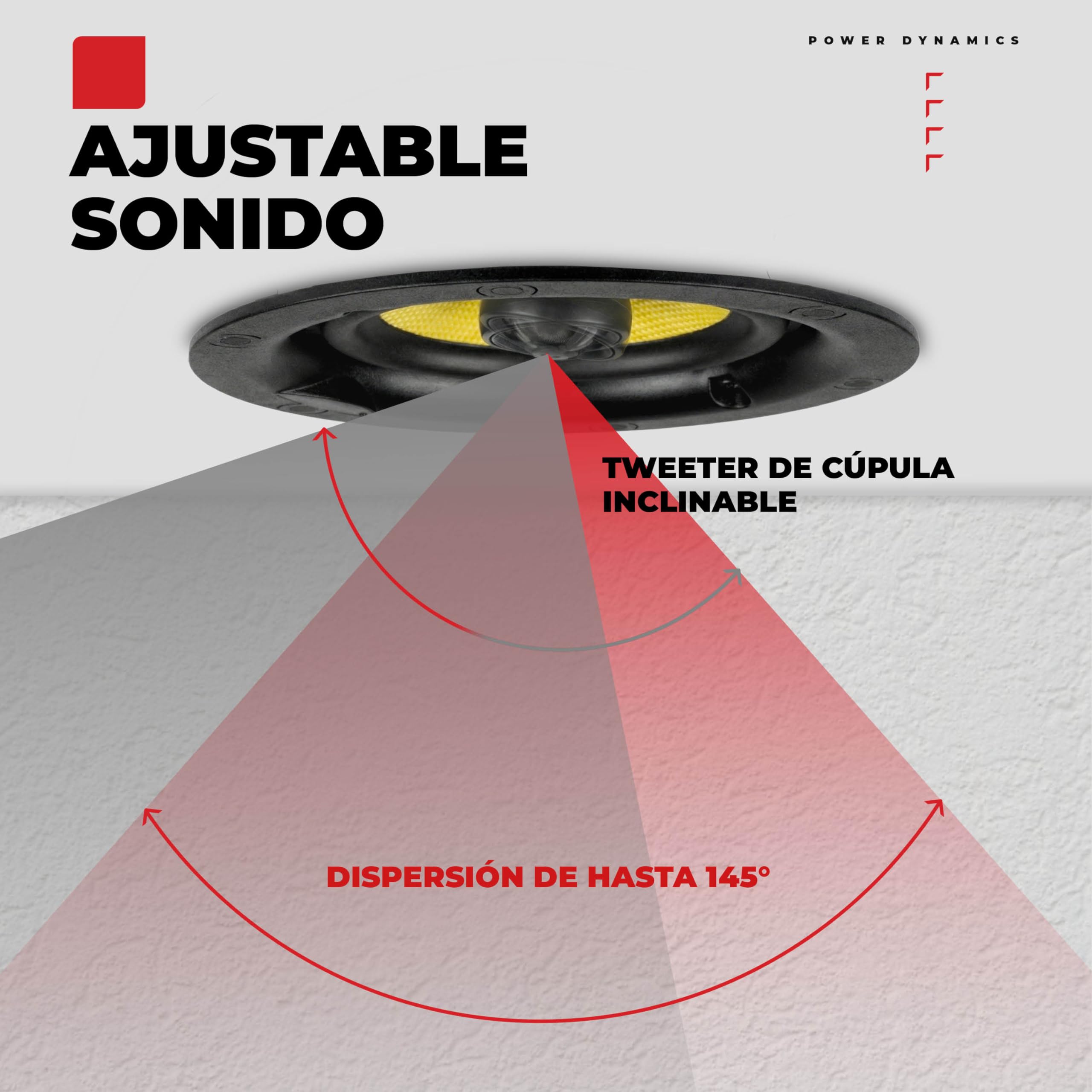 Power Dynamics KVCS8 Altavoz de Techo 8 Pulgadas 80W 8 Ohm 2 vías coaxial IP44 Resistente Humedad Rejilla magnética Blanca woofer Amarillo Tweeter Seda inclinable Sonido HiFi
