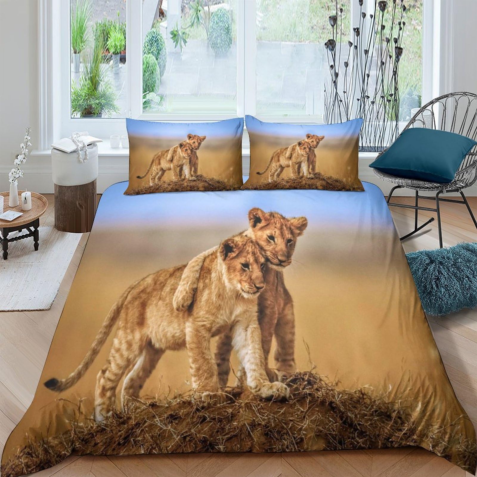 Ctjqhvkz Style-4 3D Printed Lion Cubs Fitted Sheet Microfiber Soft Bedroom Decor Wildlife Bed Cover For Adult Teen Dorm Single（135X200cm）