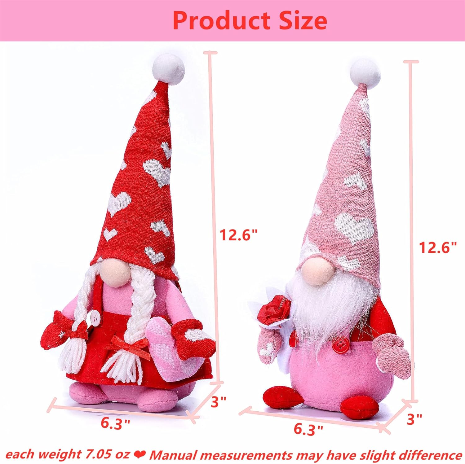 Valentine Gnomes Plush Couple, Valentines Day Gnome Decoration Tiered Tray Decor Stuffed Elf Swedish Tomte for Gifts - Image 2