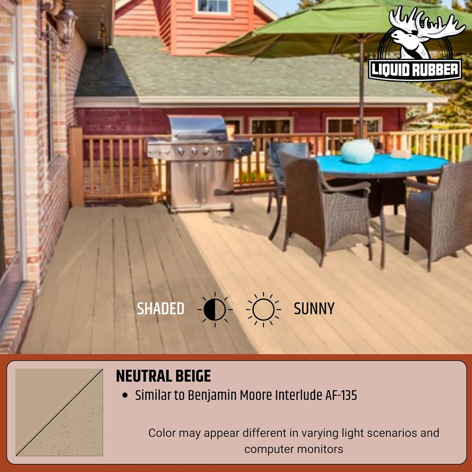 Liquid Rubber Polyurethane Deck Coating – 10X Stronger Than Traditional Deck Paint & Deck Stain – Flexible, Waterproof Sealant for Wood, Concrete & Plywood – Textured Finish – Neutral Beige – 4 Gallon