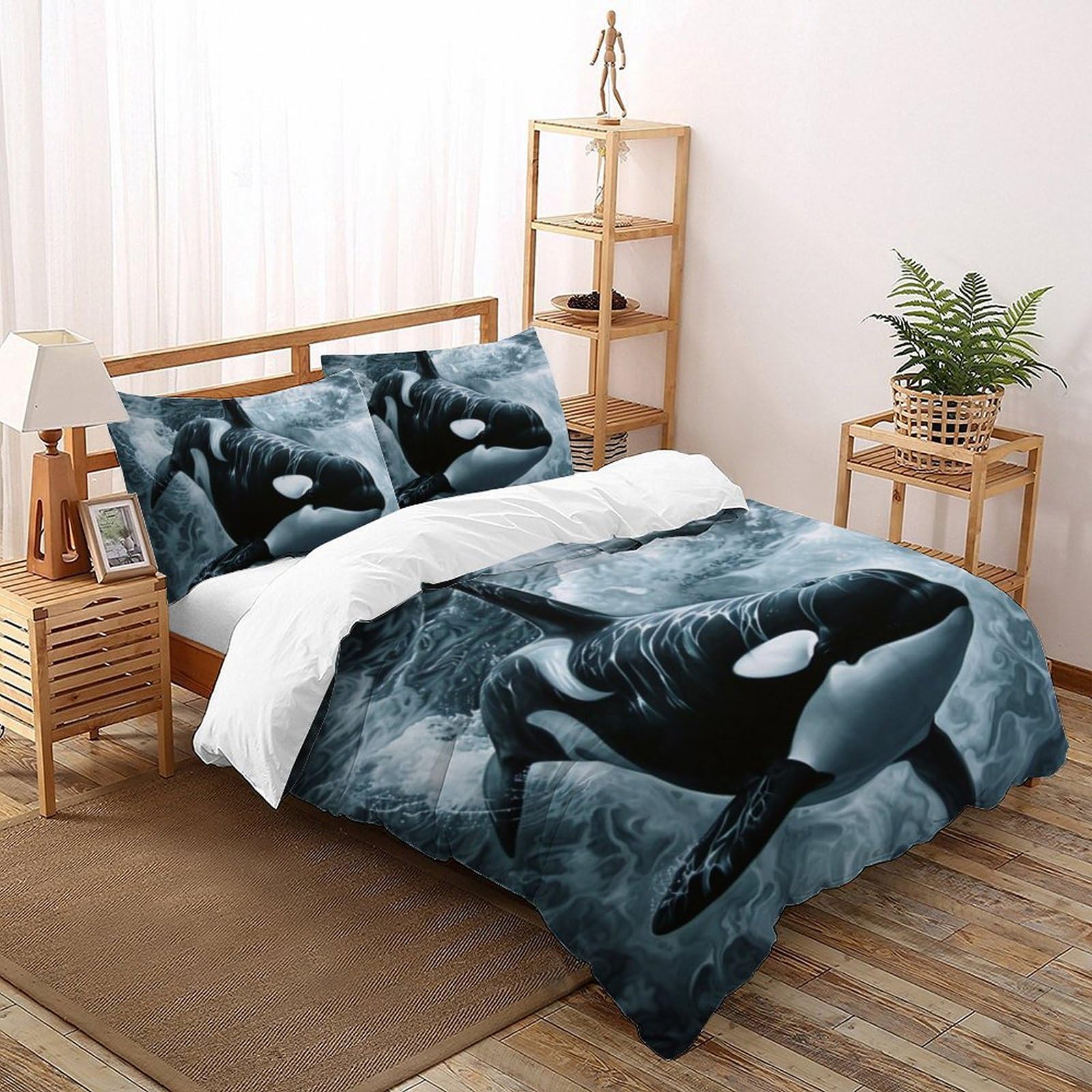 Housse de couette 200x200 baleine parure lit microfibre adulte 3pcs