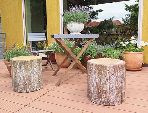 Miniatura 9 de Delsit Woody - Puf otomano para exteriores, estampado de ratán, asiento redondo impermeable y ligero, hecho en Europa, reposapiés, decoración y