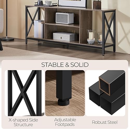 Miniatura 7 de Yaheetech Soporte de TV para televisores de hasta 65 pulgadas, mesa consola con estantes, centro de entretenimiento multimedia estilo granja