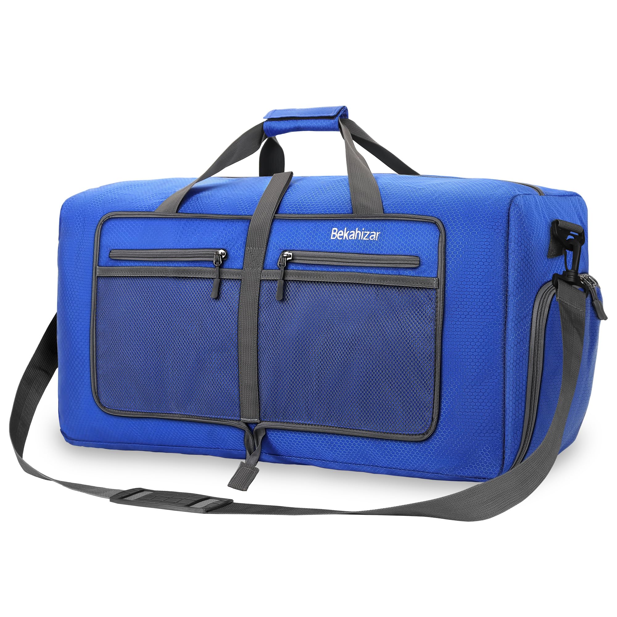 Bekahizar Leichte Faltbare Reisetasche 60L Große Travel Duffle Bag Übernachtung Taschen Verpackbar Reisegepäck Gym Sporttasche Mit Schuhfach für Herren Damen Flugzeug Camping Reisen