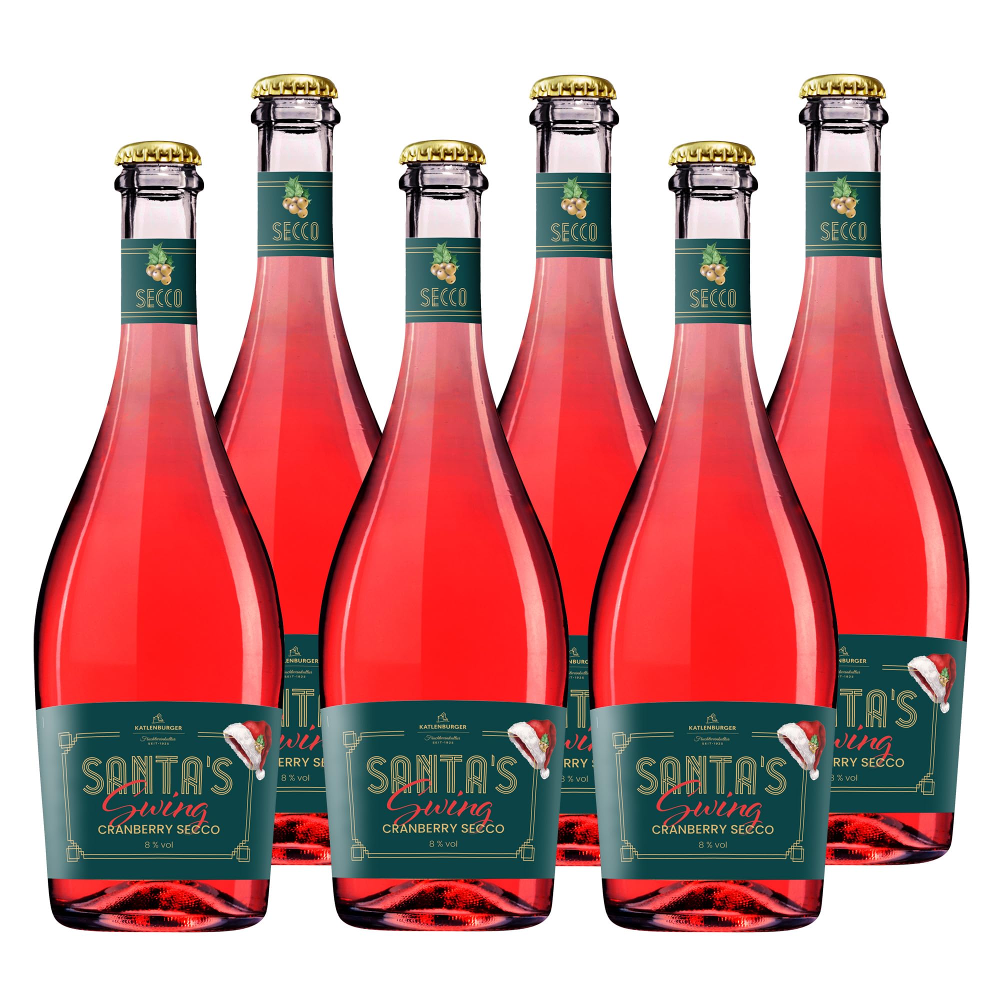 KATLENBURGER - Santa's Swing Cranberry Secco | Leuchtend roter Fruchtwein-Drink mit 10% Cranberrysaft. Der perfekte Begleiter für die festliche Saison. | Inhalt: 6x 750 ml und 8% vol.