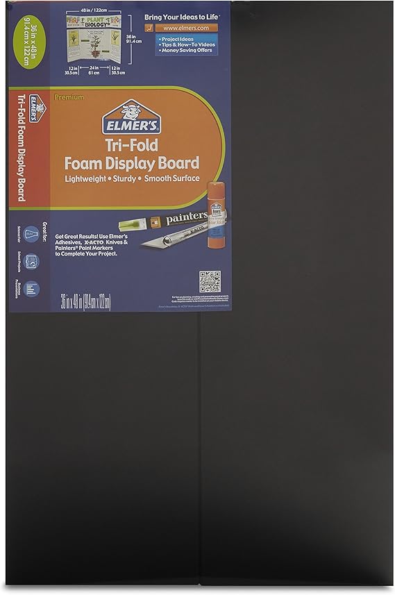 Elmer's Premium TriFold Foam Display Board, 36 x 48 Inches, Black