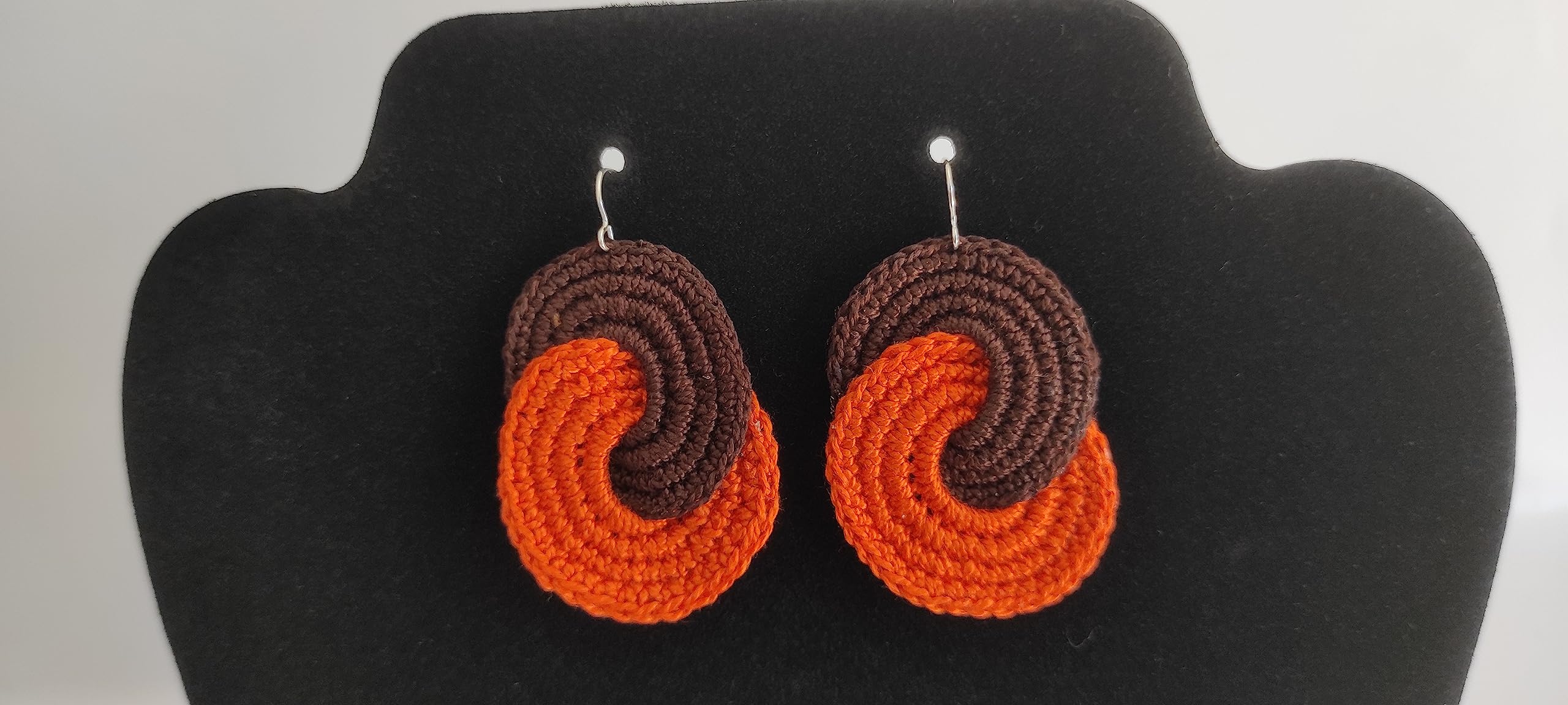 Pendientes Tejidos a Ganchillo Crochet Mujer Naranja y Marrón