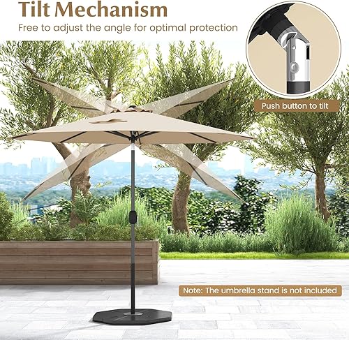 Miniatura 6 de HAPPYGRILL Sombrilla de patio de 9 pies para exteriores, sombrilla de mesa ajustable con inclinación y manivela