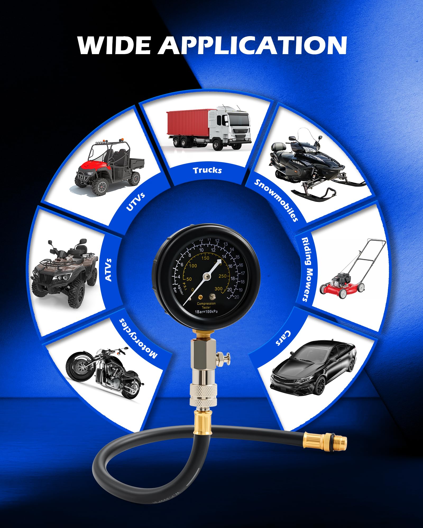 Orion Motor Tech Kit di test di compressione per benzina, 8 pezzi, per motori a benzina con manometro 0-300 psi