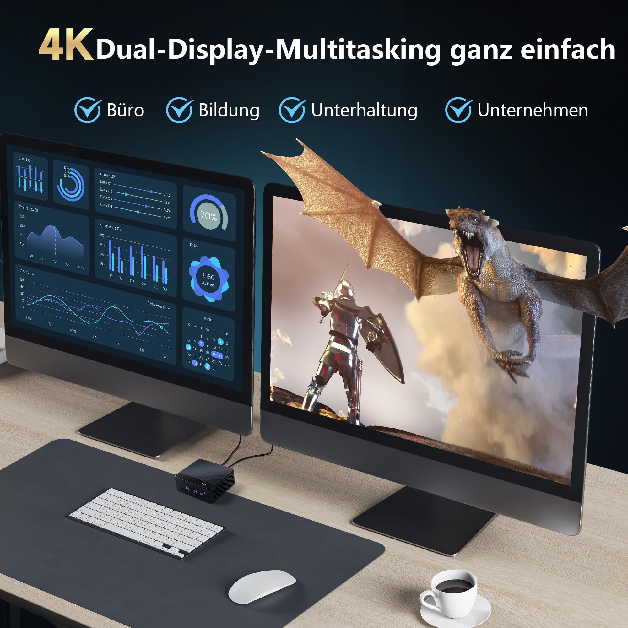 Mini PC, Mini Desktop Computer with 12th Gen N150 (up to 3.4 GHz) 16GB DDR4 512GB SSD, Micro Desktop Computer with 2X HDMI Port, 1X Gigabit Ethernet/WiFi 5/BT 4.2/USB3.2 X4 for Business Office