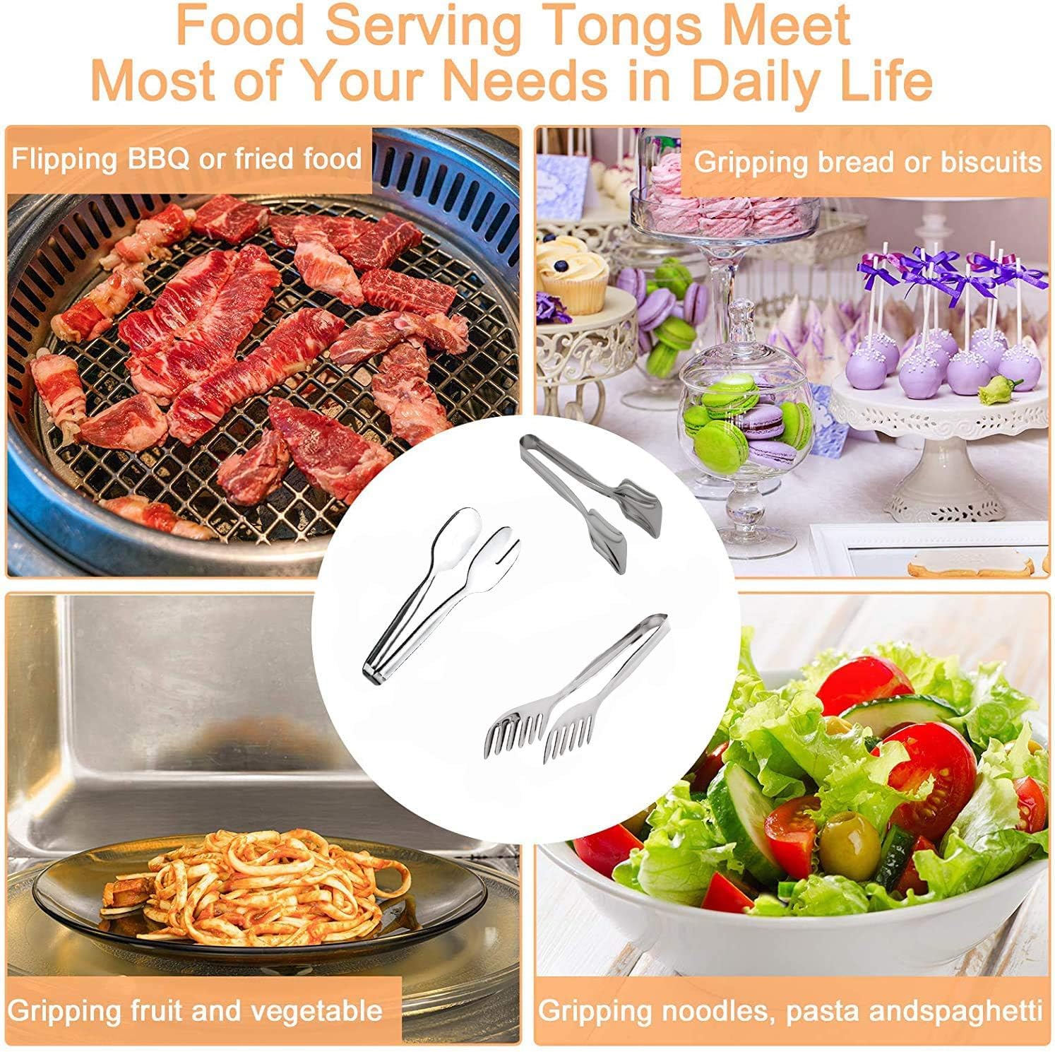 Salad Pasta Serving Tongs Stainless Steel Cake Buffet Tongs Pasta Pasta Spaghetti Locking Tongs for Roasting Cooking Toast Bread (Cake Tongs) - Image 3