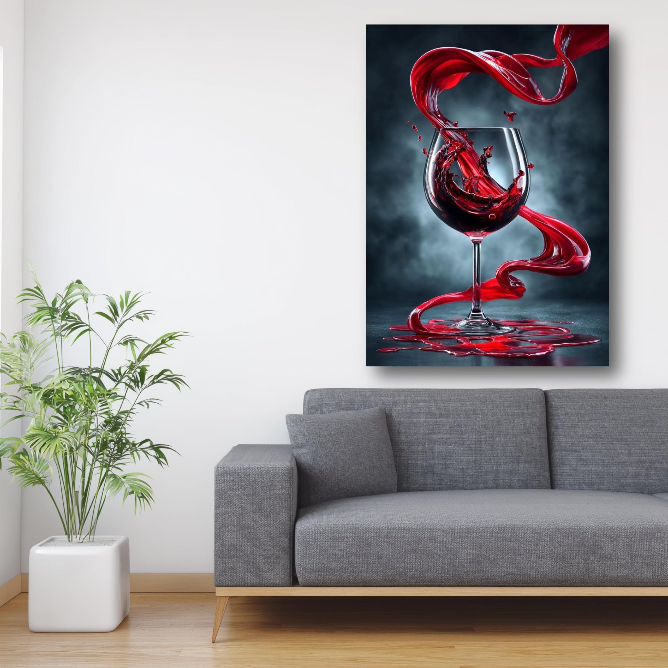 Cuadro al óleo con salpicaduras de vino tinto sobre lienzo, impresión abstracta de copa de vino sobre lienzo, pintura al óleo para sala de estar, decoración de pared del hogar (70x100cm/marco interno)