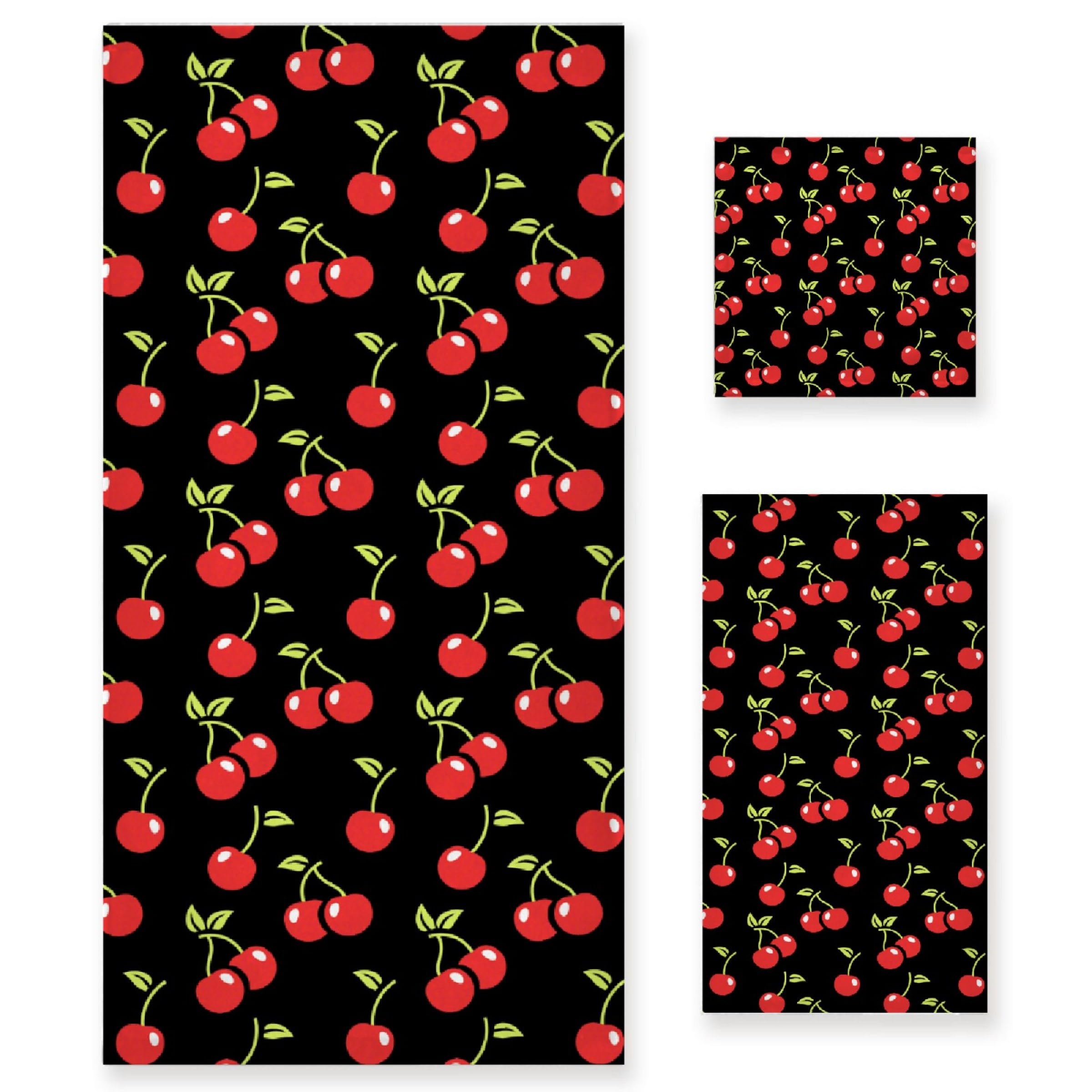 KAWAII BLANKET Cherry Bathroom Set, 3 Towels - 1 Bath, 1 Hand, 1 Washcloth, Soft, Elegant, Decorative for Home, Gym, Beach, Spa, Men, Women, Kids