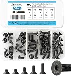 M4 x 20mm 25mm 30mm 35mm 40mm Flat Head Hex Socket Cap Screws, Countersunk Bolts, 10.9 Grade Alloy Steel, Black Oxide Finish, Metric Allen Drive, Fully Threaded, Assortment Kit 50Pcs