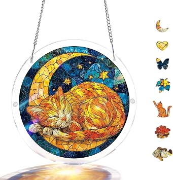 Acrylic Suncatcher Puzzle-Starry Moon Cat, Hanging Suncatcher 7.4 in, DIY Suncatcher Kits for Adults, Home Decor Sun Catcher for Window Garden, Gift for Women, Mom, Friends
