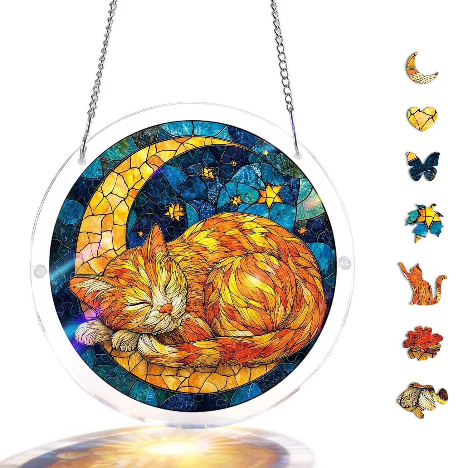 Acrylic Suncatcher Puzzle-Starry Moon Cat, Hanging Suncatcher 8.2 In, DIY Suncatcher Kits for Adults, Home Decor Sun Catcher for Window Garden, Gift for Women, Mom, Friends — image 1