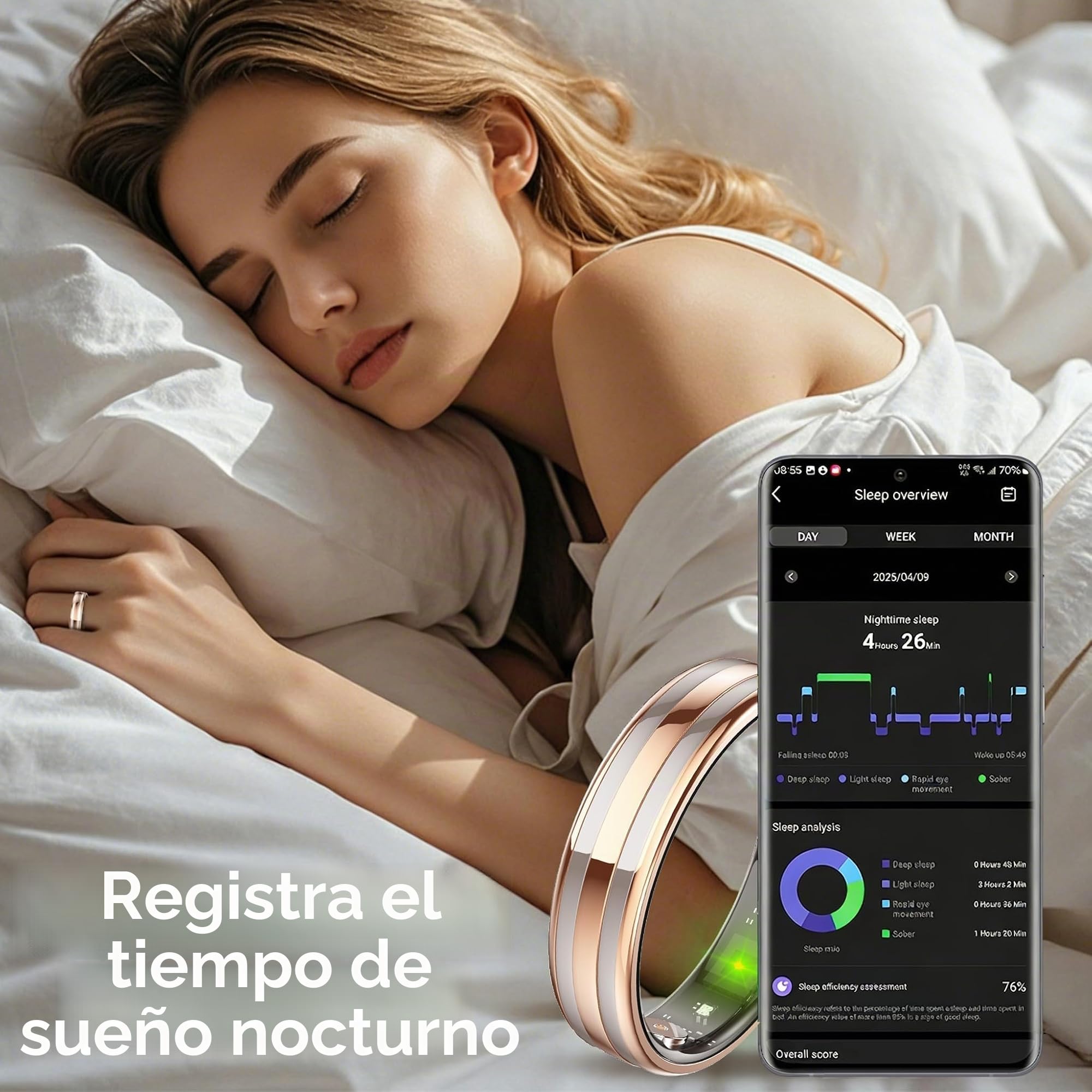 findtime Anillo inteligente ultra estrecho delgado para fitness, monitor de frecuencia cardíaca, rastreador de sueño, oxígeno en sangre, contador de pasos, podómetro, impermeable, anillos inteligentes