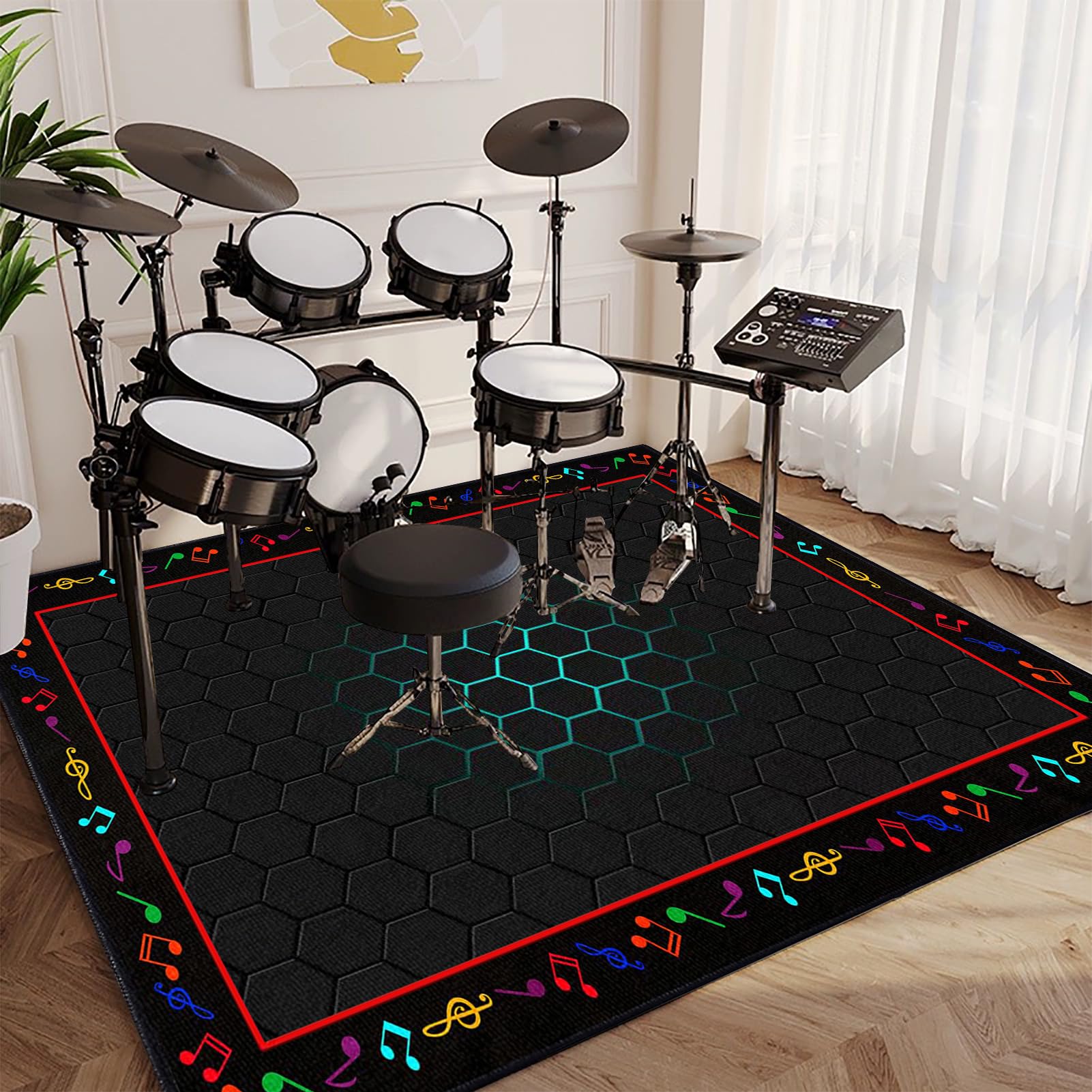 Elektrische Schlagzeugteppich | Rutschfeste Trommel Teppich | Drum Teppich Schlagzeug Teppich | Schallschutz Teppichmatte | Quadratische Schallschutzdecke für E-Drum-Kits Bass Drum Snare 140 x 120 cm