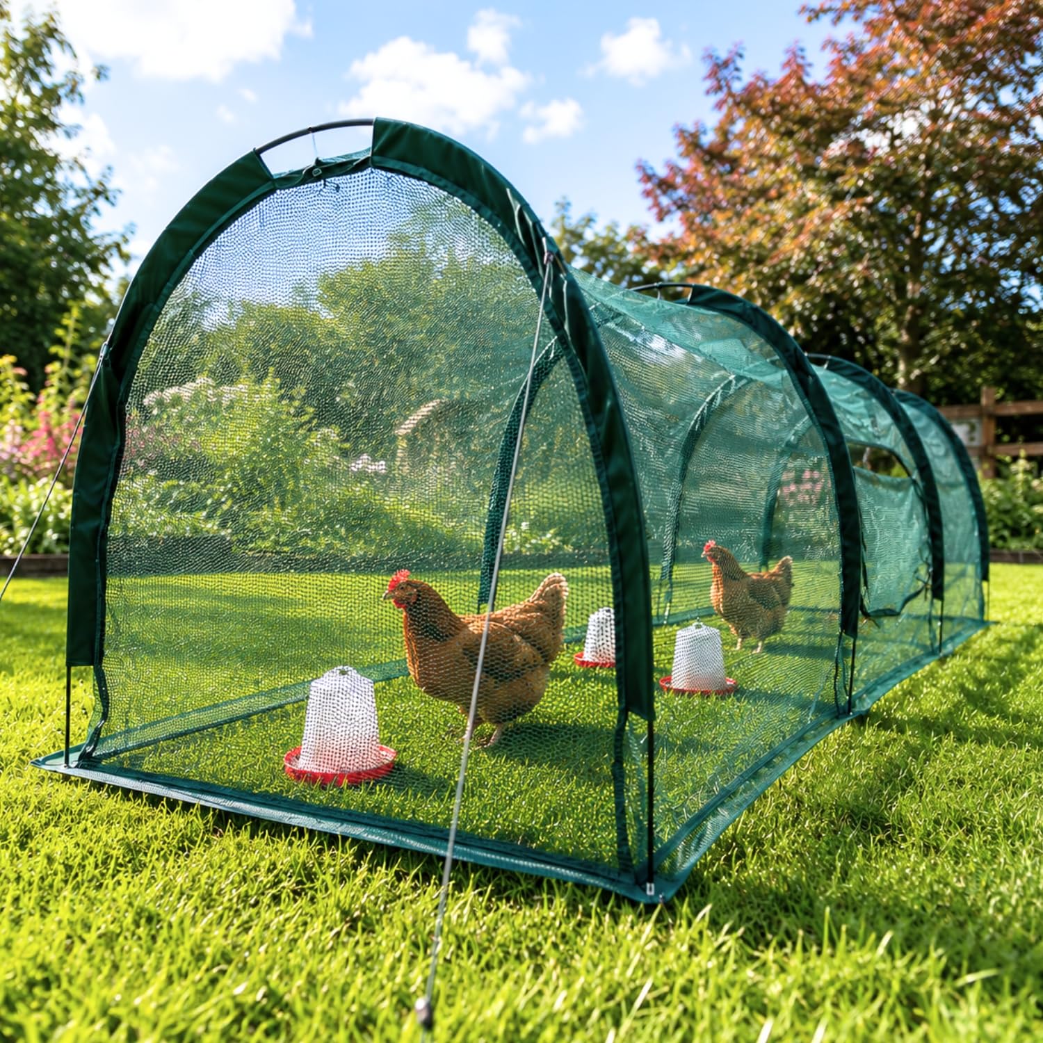 GardenSkill Chicken Coop Tunnel & Hen House Run + Shade Cover | Rabbit Hutch Guinea Pig Cage Playpen Protection Enclosure for Outdoor Garden with Detachable Rain Guard Blanket (3 x 1.5m)