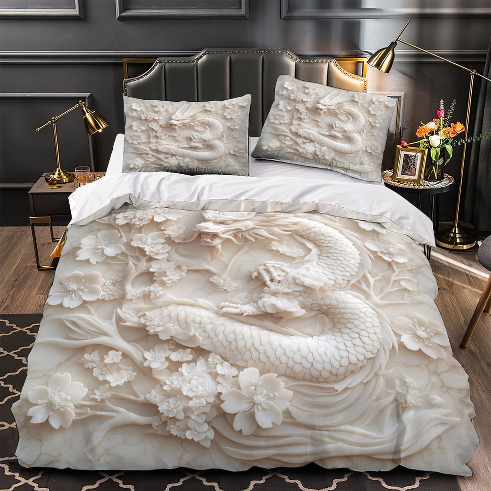 Housse de couette dauphin hypoallergénique microfibre douce respirante lit king