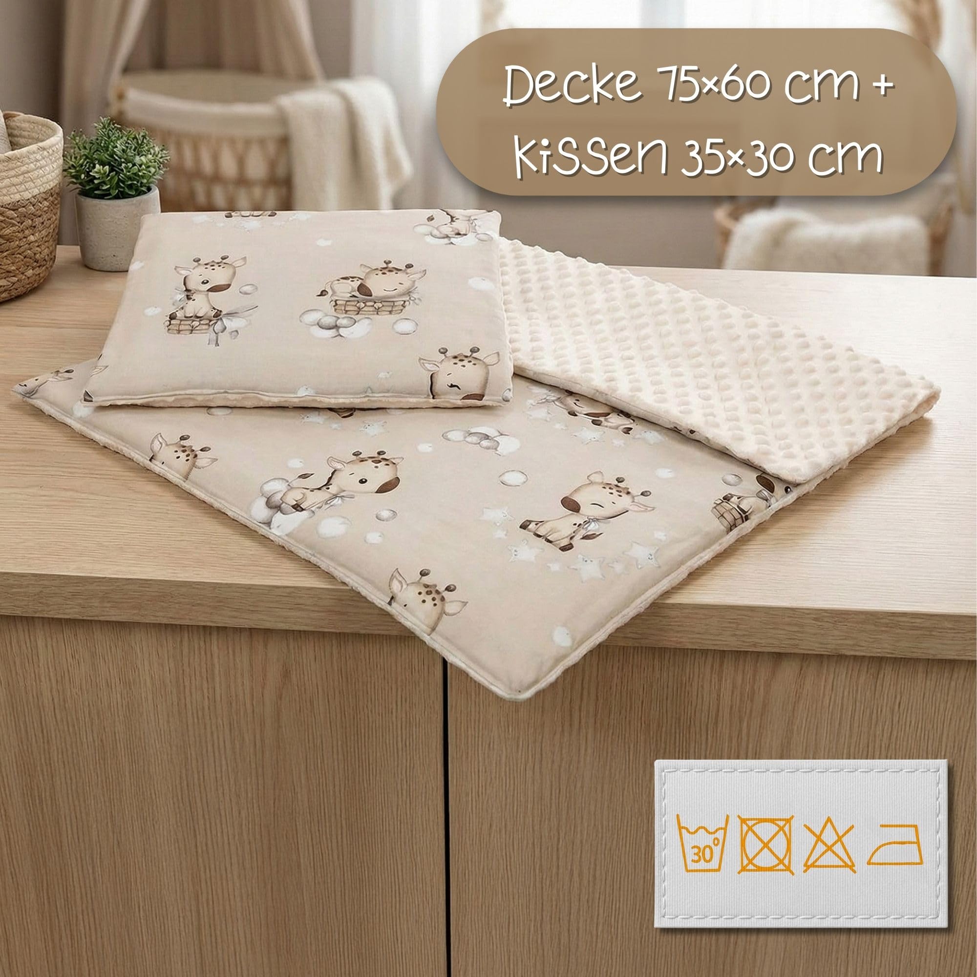 Kocyk dla niemowlaka z pluszowego materiału 75x60 cm + poduszka 35x30 cm - kocyk do wózka dla niemowląt i wyprawka dla noworodków i dzieci