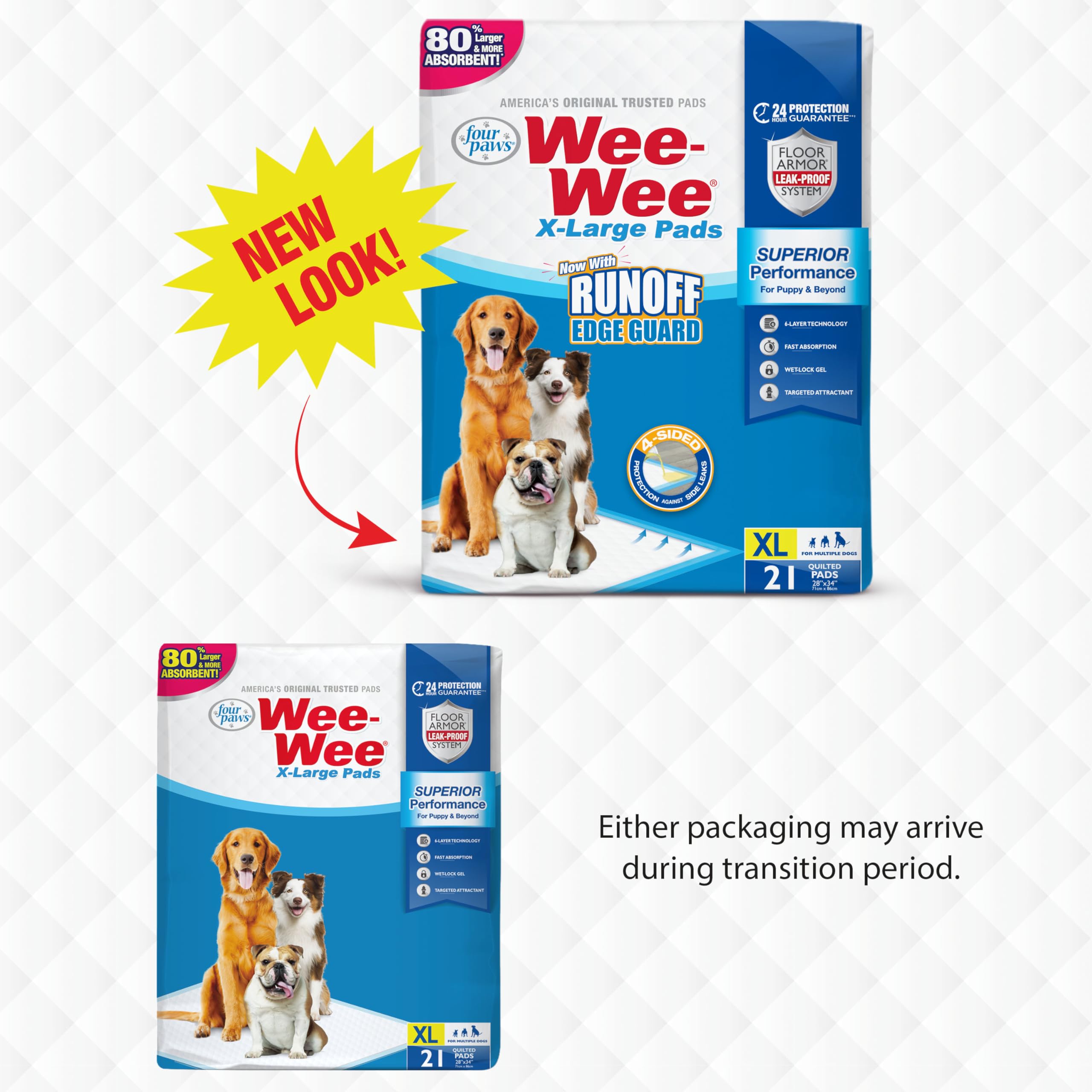 Four Paws Wee-Wee ochraniacze na siusiu dla psów i szczeniąt l Gigantic, XL, standardowe i małe, chłonne, do treningu szczeniaków, szczelna, 6-warstwowa technologia, gwarantowana 24-godzinna ochrona
