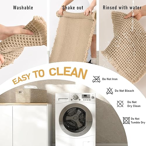 Miniatura 7 de JIUZHEN Juego de 2 tapetes de baño con diseño de gofres, antideslizantes, lavables, súper absorbentes, ultra suaves, de secado rápido, para suelo de