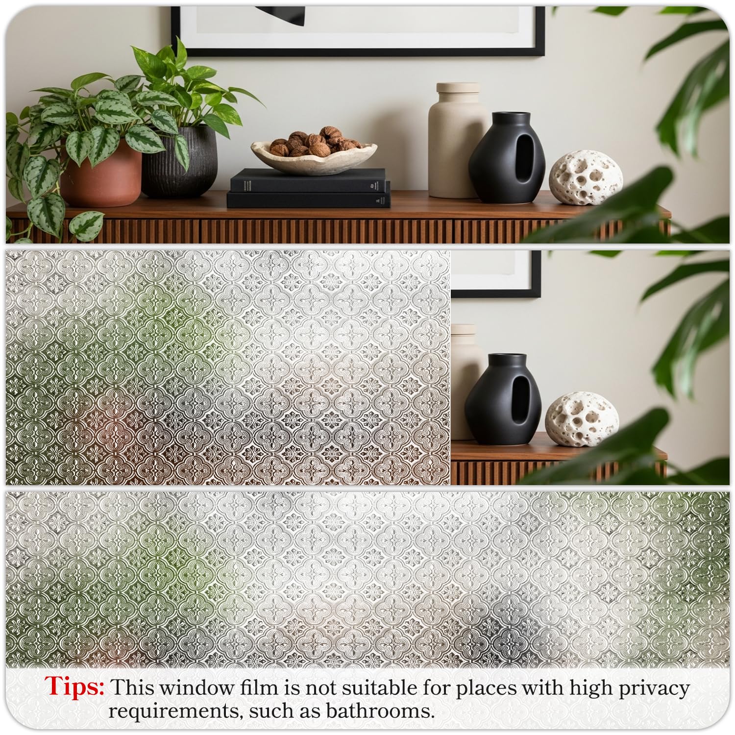 Qualsen Window Film Privacy 3D Flower Patterned Decorative Privacy Film for Glass Windows Static Cling Anti-UV Stained Glass Window Films for Home Office(60x200cm) - Image 3