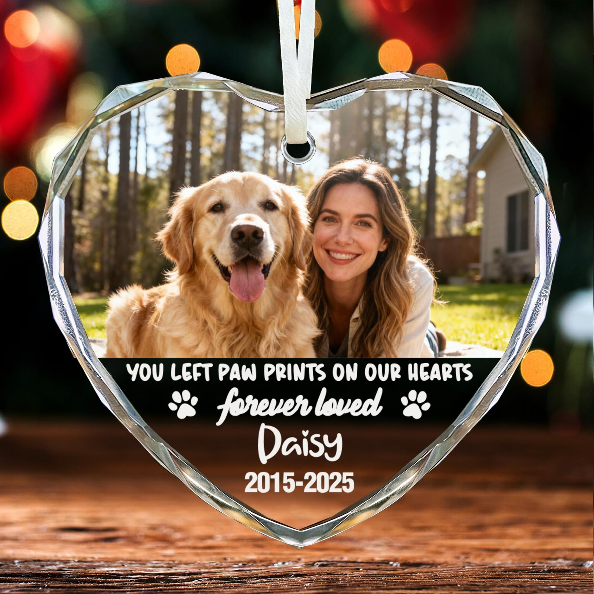 EDSG Personalised Dog Christmas Bauble, Pet Xmas Baubles with Photo, Custom Dog Ornaments for Christmas Tree Decorations, Dogs Cat Memorial Xmas Bauble Gifts (Heart-2)