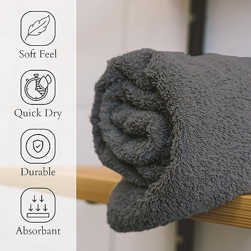 Miniatura 2 de GOLD TEXTILES Toallas de mano grises para baño, 100% algodón hilado en anillo (paquete de 4, 16 x 30 pulgadas), de lujo, suaves, absorbentes y de