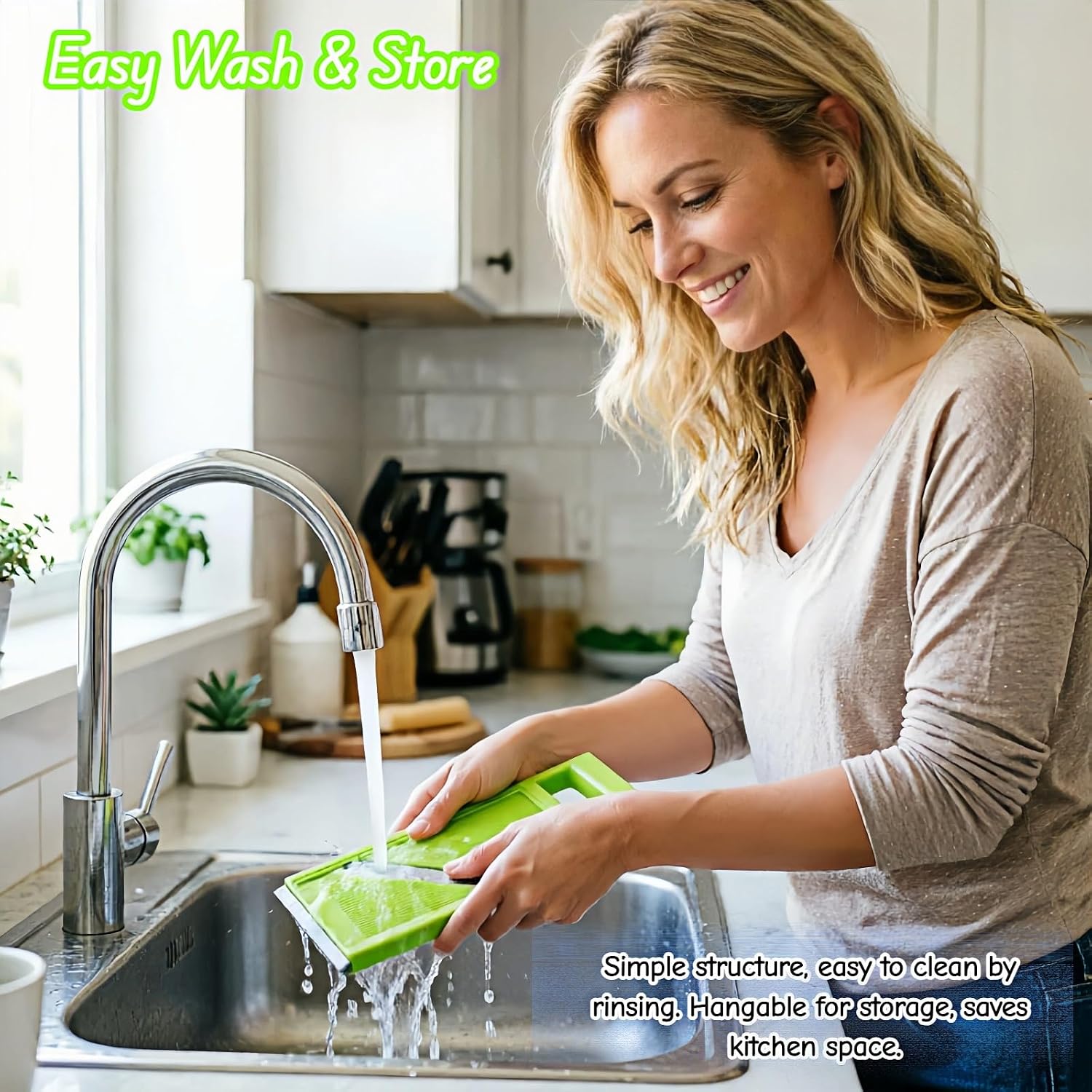 Handheld Potato Slicer & French Fry Cutter - Stainless Steel Vegetable Slicer for Homemade Fries, Carrots, Zucchini - Ergonomic Non-Slip Green Slicer 4.25x10.8in, Easy Clean