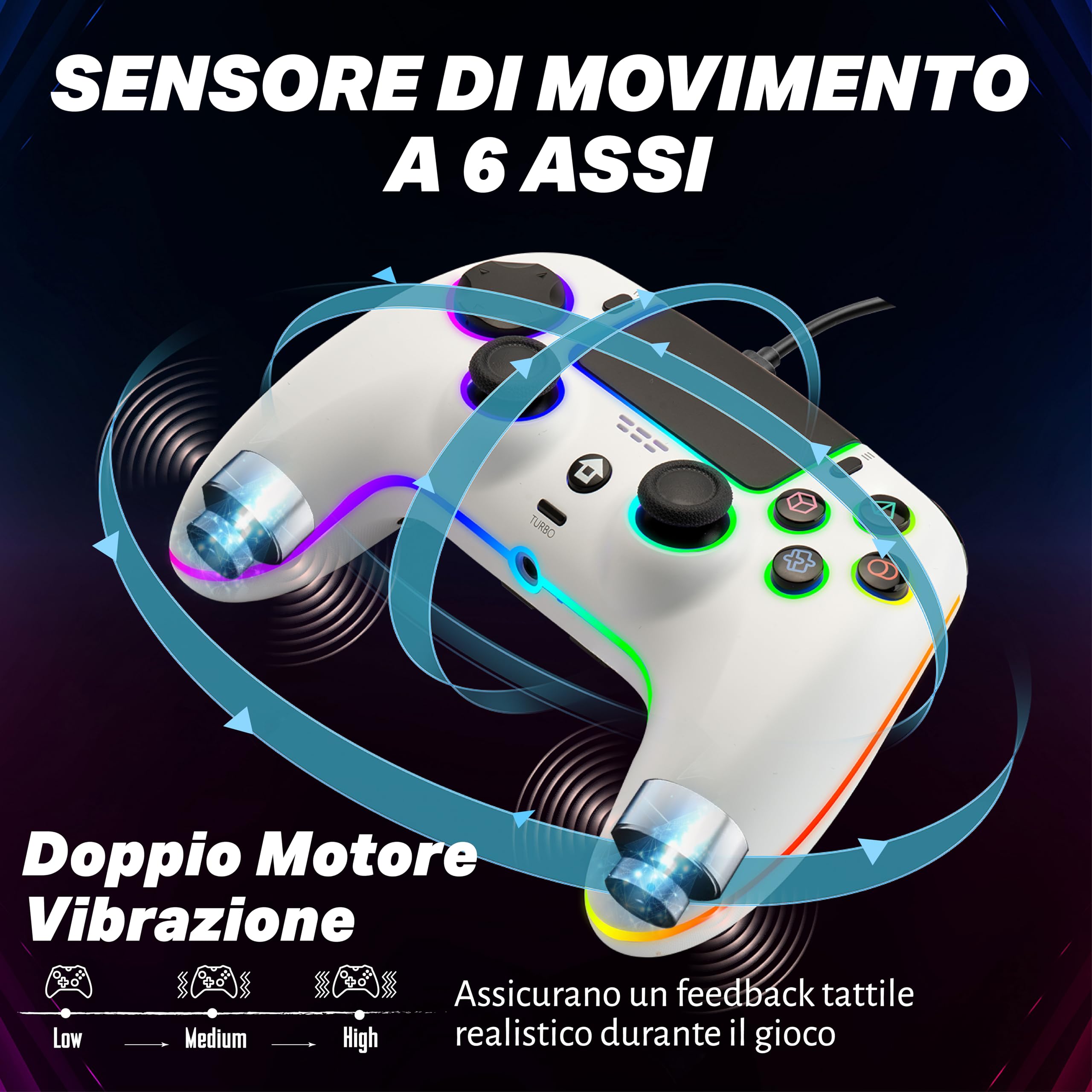 NITHO NOVA Controller Cablato Compatibile con PS5/PC/MAC/Android, Gamepad con Effetto Hall/Paddles Programmabili/Turbo/Giroscopio 6 Assi/Doppia Vibrazione/Touchpad/Illuminazione RGB/Jack Audio