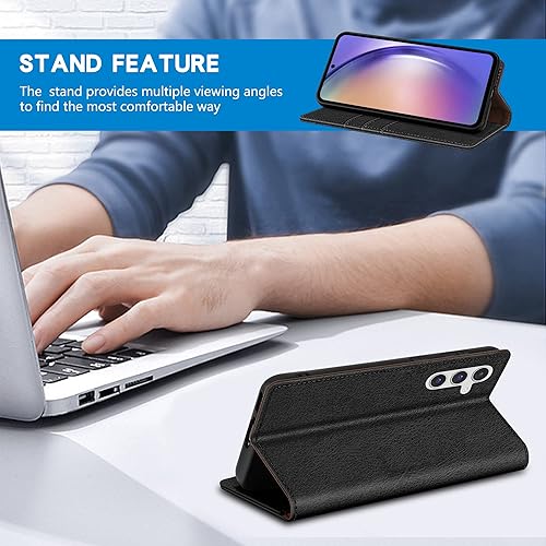Miniatura 5 de ZZXX Funda tipo cartera para Samsung Galaxy A54 5G con bloqueo RFID, soporte de ranura para tarjetas, funda protectora de cuero magnético fuerte