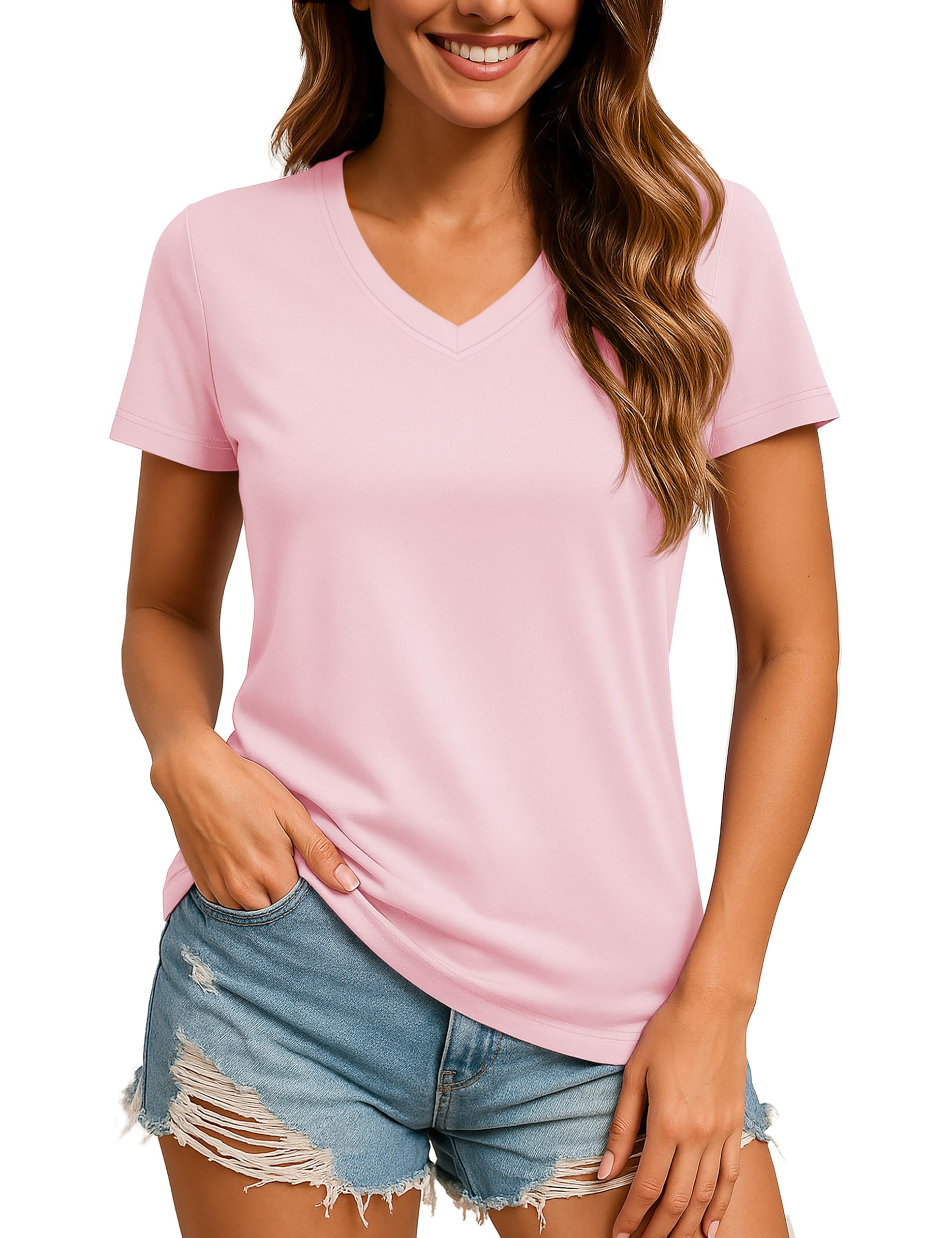 TACVASEN Women's UV Shirt Short Sleeve V-Neck T-Shirt Breathable Lightweight Basic Blouse for Summer