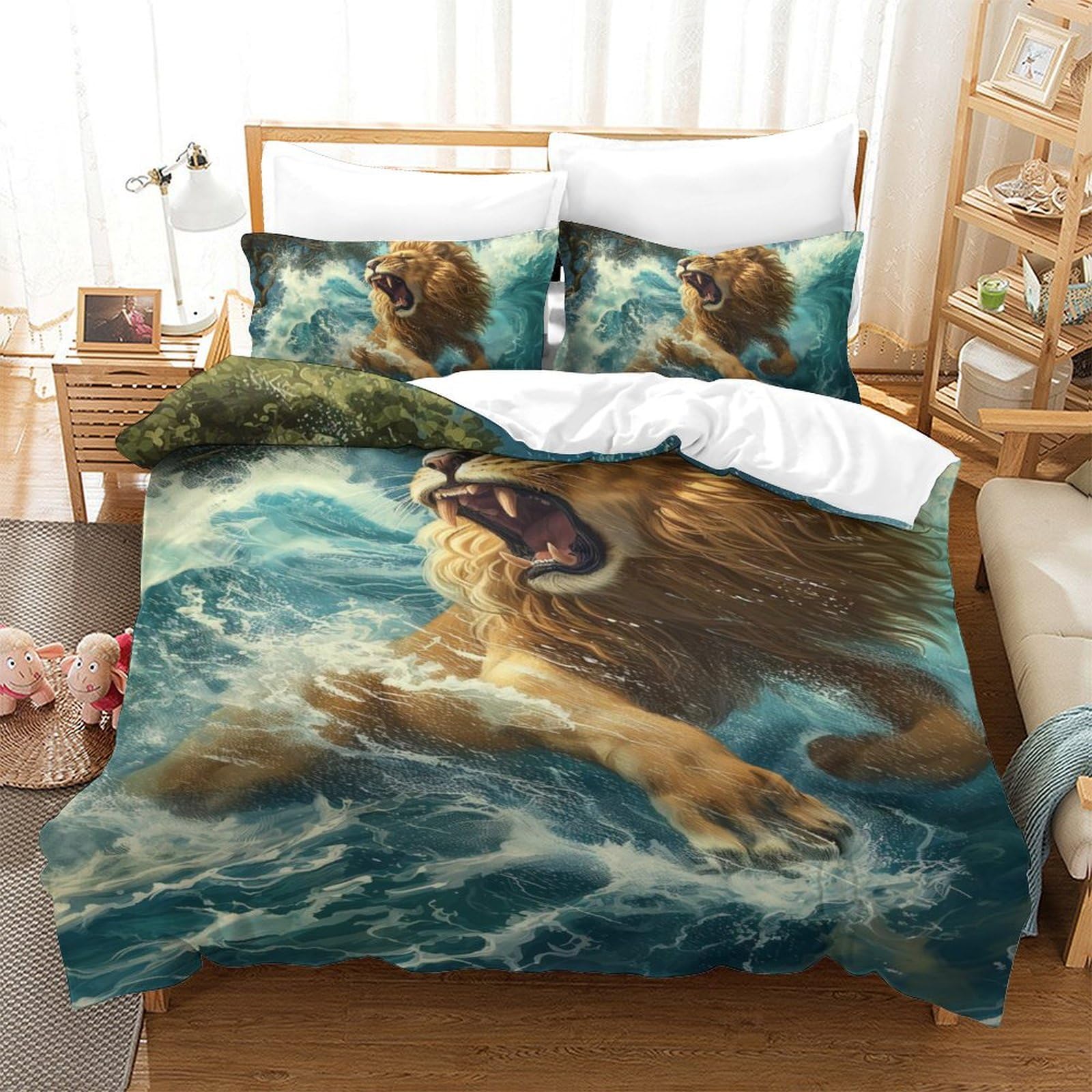 Housse de couette lion anti-transpiration douce microfibre 140x200