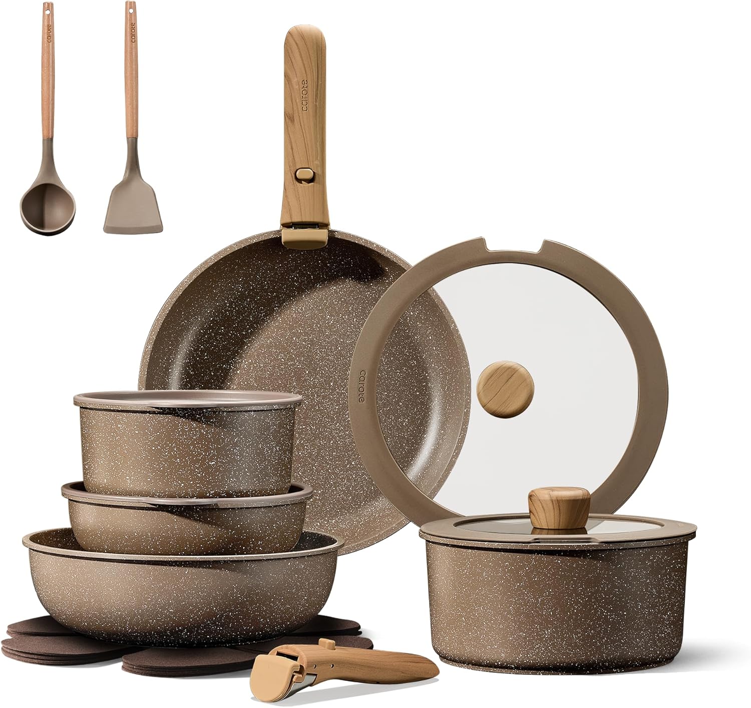 CAROTE 17PCS Pots and Pans Set Non Stick with Detachable Handle, Nonstick Cookware Sets, Cooking Kitchen Set, Oven/Dishwasher Safe, Induction Cookware, Brown, RV Kitchen Pot and Pan CAROTE 17PCS Pots and Pans Set Non Stick with Detachable Handle, Nonstick Cookware Sets, Cooking Kitchen Set, Oven/Dishwasher Safe, Induction Cookware, Brown, RV Kitchen Pot and Pan