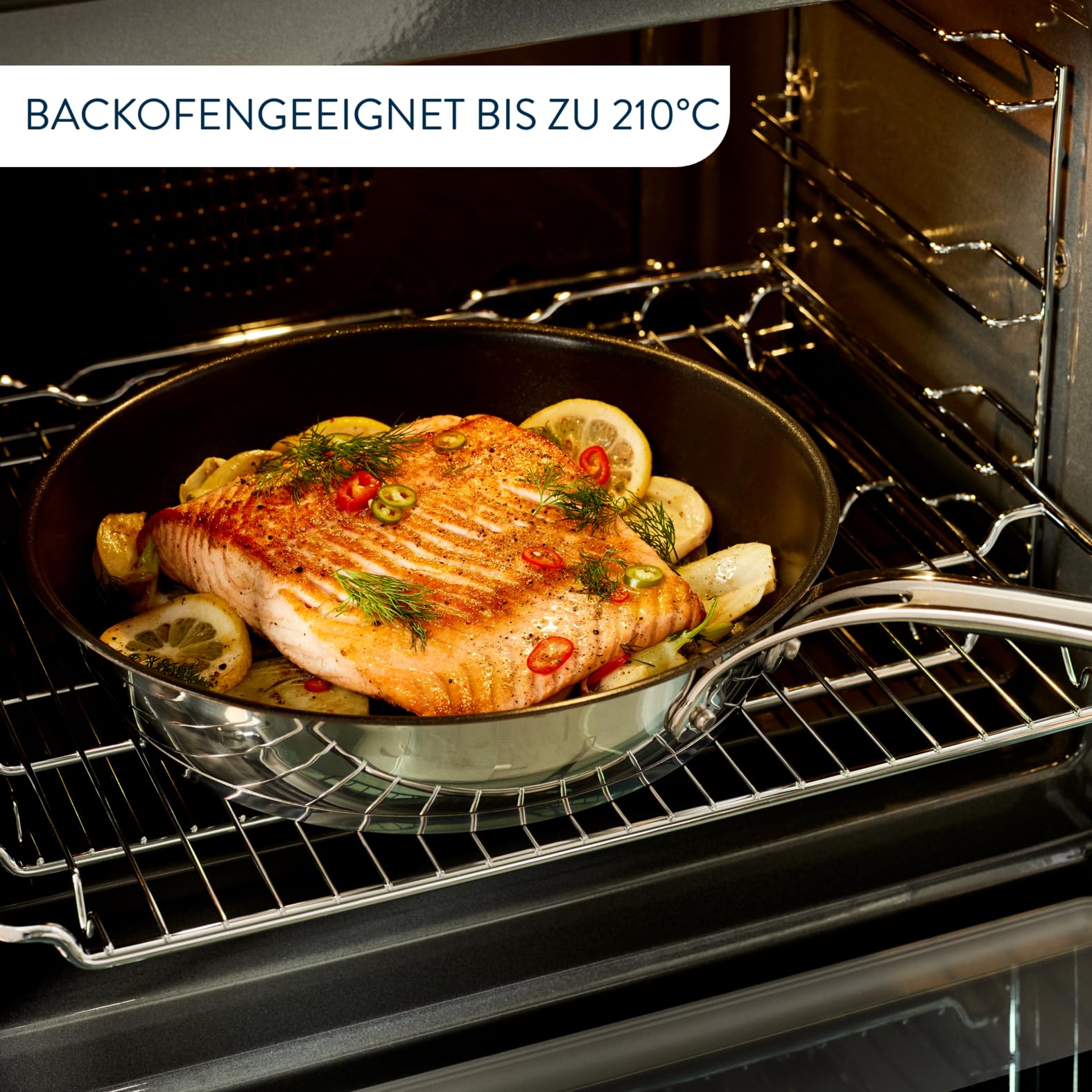 Tefal Jamie Oliver Cook's Classics Bratpfanne 28 cm, Pfanne Induktion, Antihaftversiegelung, Thermo-Signal bei idealer Brattemperatur, backofenfest, Edelstahlpfanne, genieteter Griff, E3060635