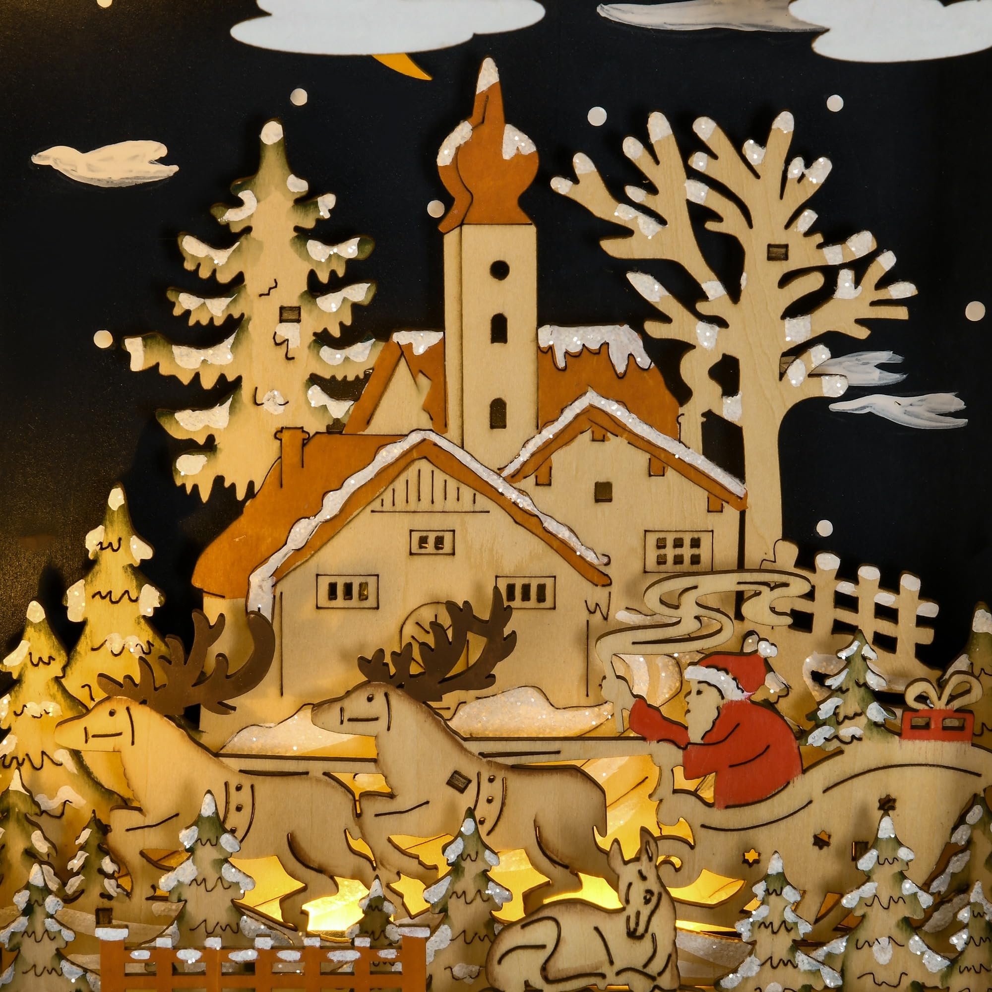 HOMCOM Calendario de Adviento para Llenar con Iluminación LED y 24 Cajones Cuenta Regresiva Calendario de Adviento de Madera de Navidad Decoración en Mesa 36x9x52 cm Natural