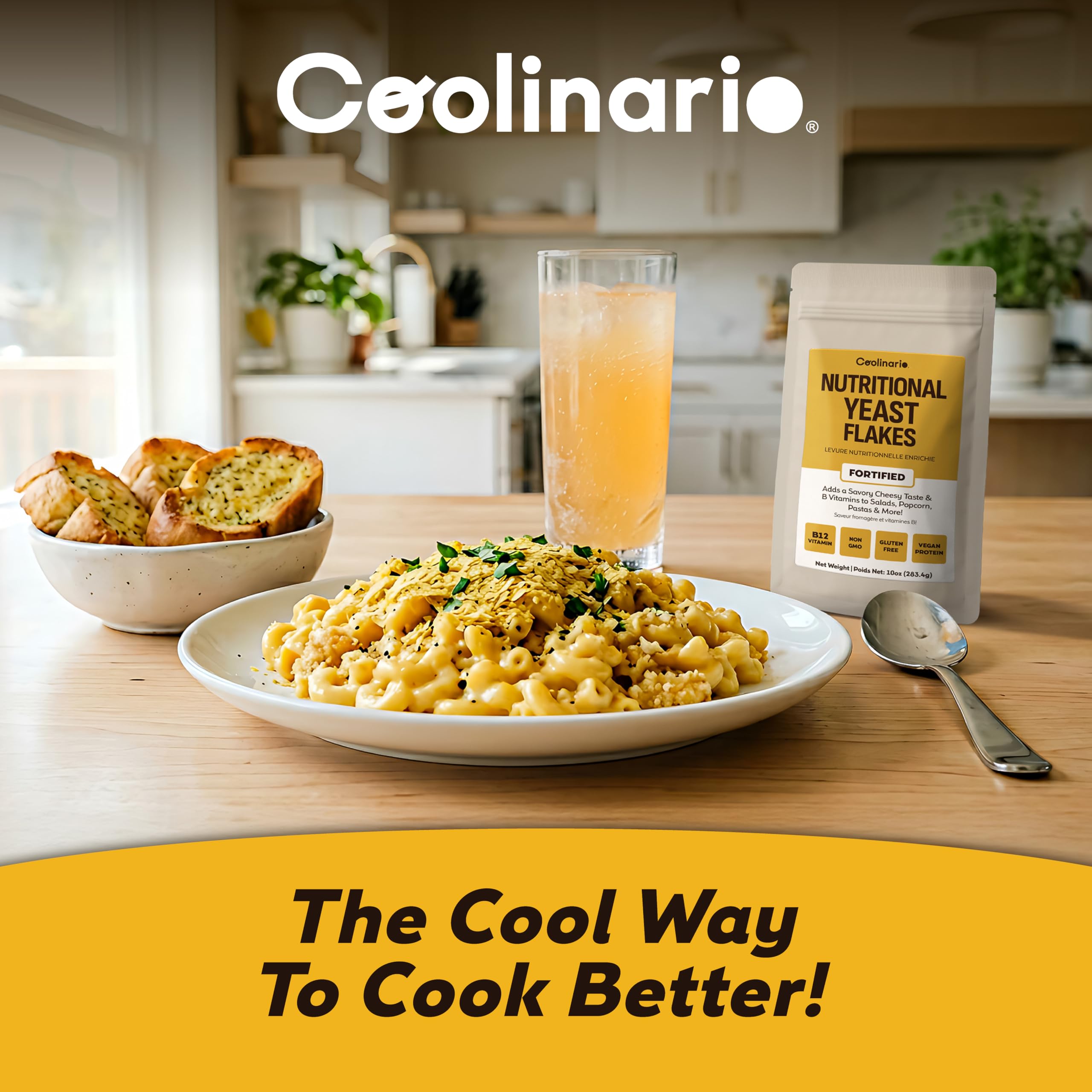 Coolinario Lievito Alimentare Fortificato (56 g) | Condimento Vegano Ricco di Vitamine B, B12 e Zinco | Sapore Umami per Pasta, Popcorn e Salse | Senza Glutine e 100% Vegetale