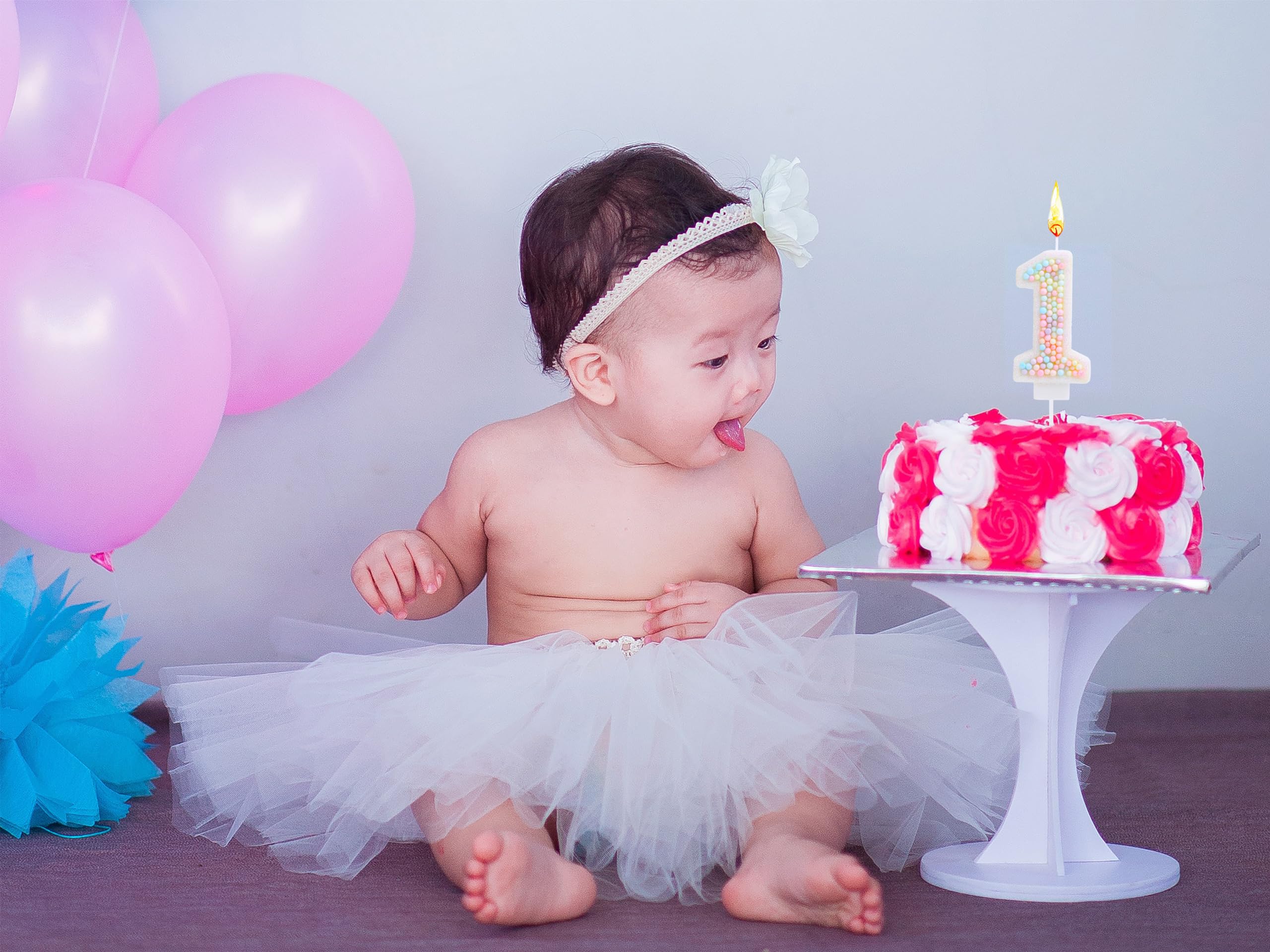 EAKE 1 Birthday Candle Pastel Macaron Glitter 3D Number 1 Candles for Birthday Cakes Girl Women Sweet Theme One Years Old Birthday Wedding Anniversary Party Cake Decoration